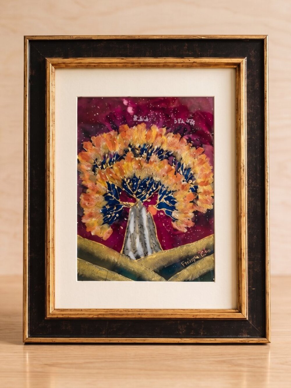 Farhana Hemming Original Metallic Watercolor Tree of Life Framed Art 17x14